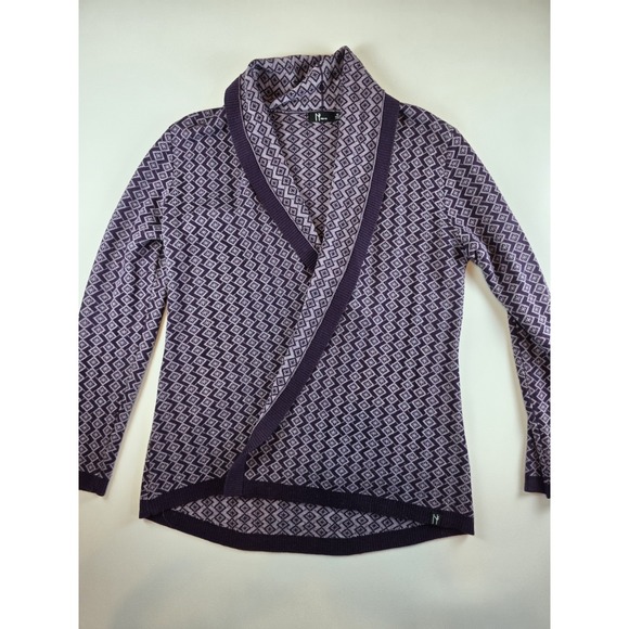 Neve Sweaters - Neve Lisa Cardigan Sweater Merino Blend Purple/Acai Sz M Fair Isle Geometric